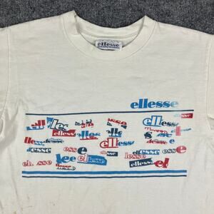 Ellesse T-Shirt Mens L White Vintage Graphic‎ Multi Logo USA Casual Streetwear